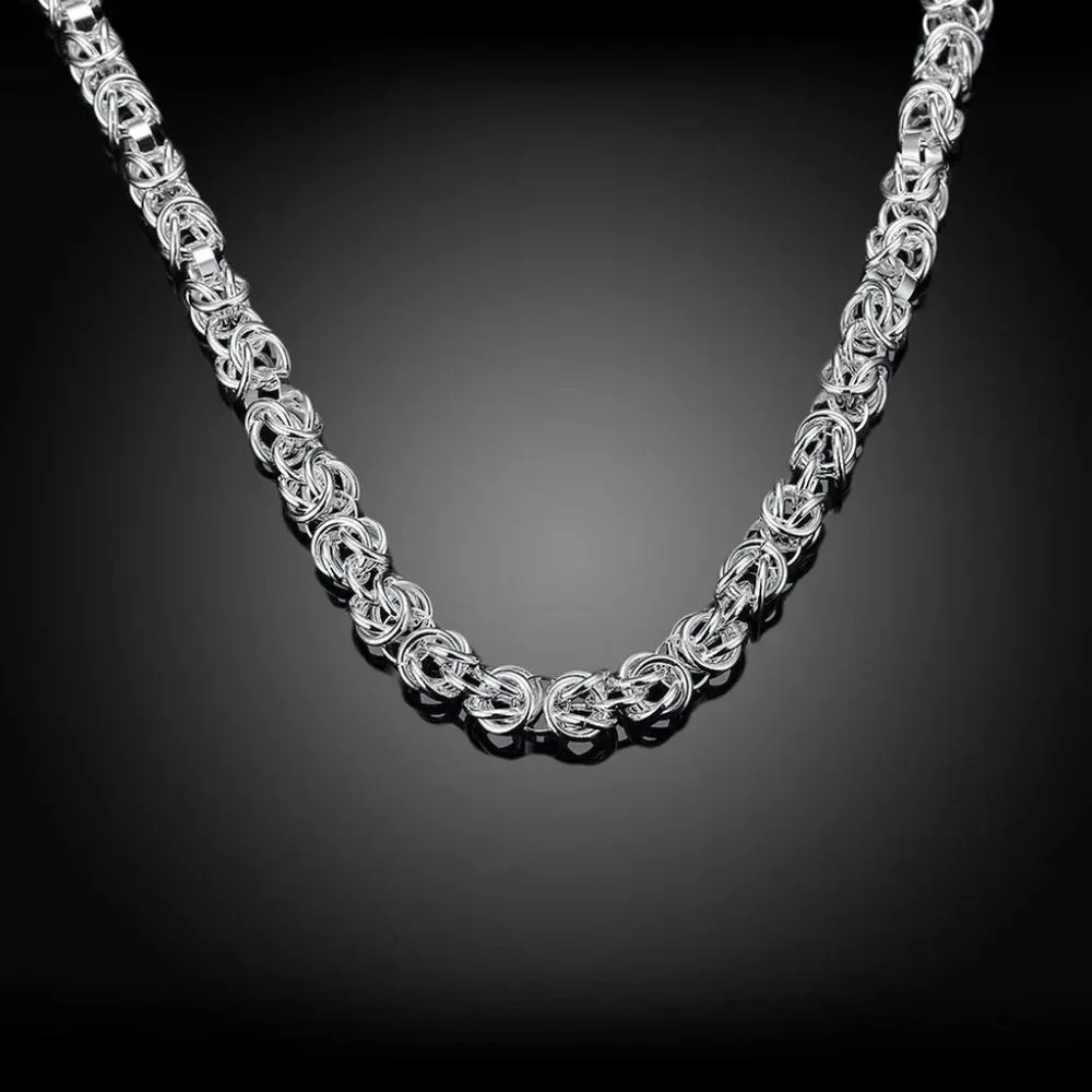 18 Inch Long Byzantine Toggle Chain  7mm Wide Stamped .925 Solid Sterling Silver